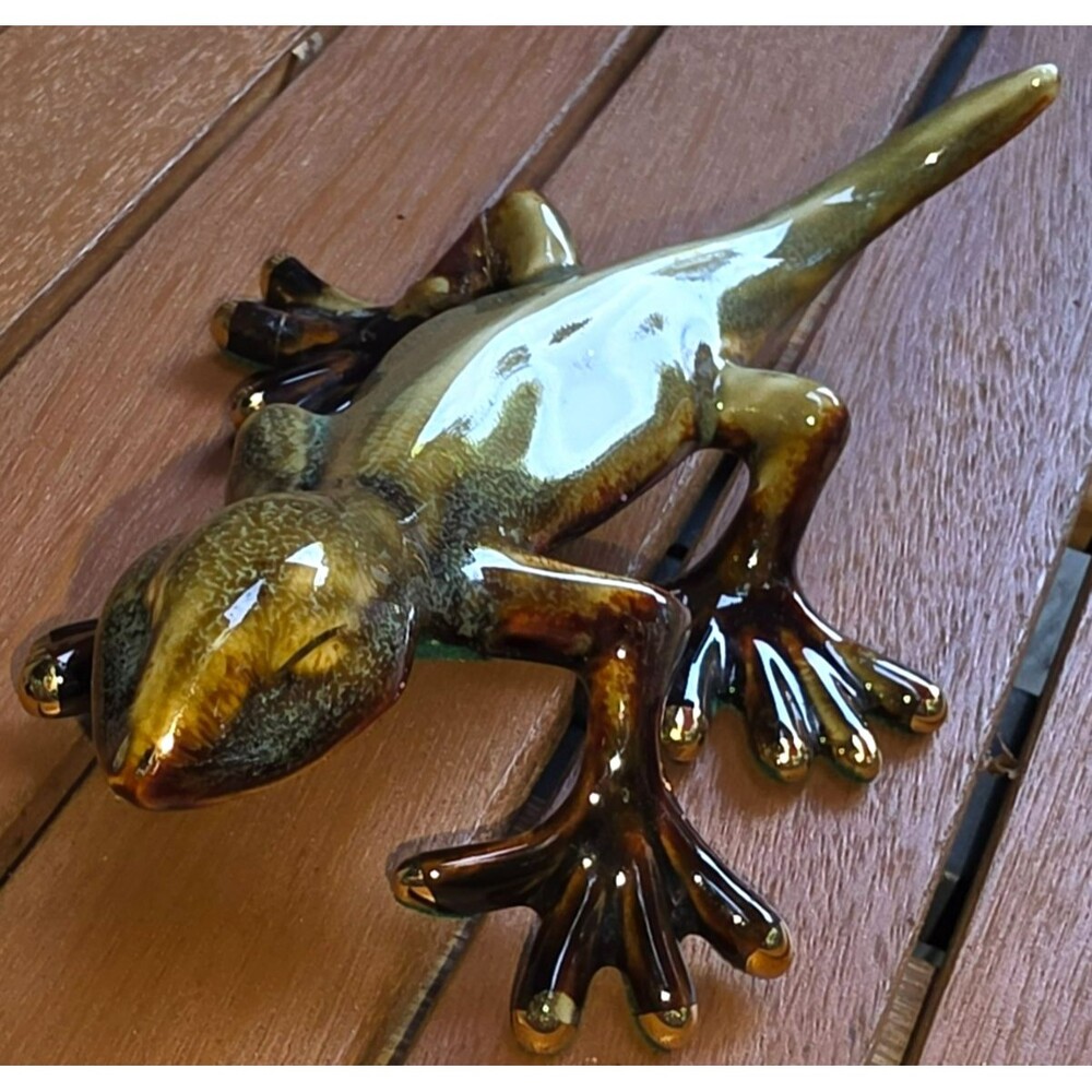 Vintage Golden Pond Collection Ceramic Gecko Figurine - Green/Brown Glaze